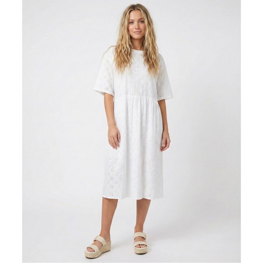 Leia & Co. White Eyelet Midi Dress XL NWT Romantic Summer Boho Cottagecore